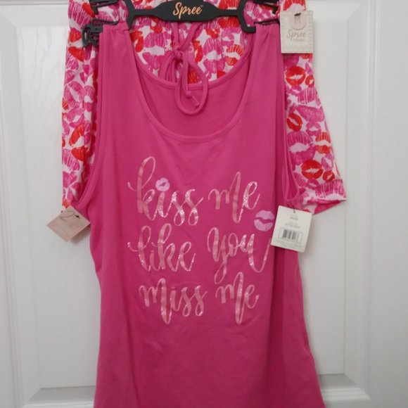 Spree 2 PC Pajama Short Fuchsia Kiss Me Size Medium - Picture 11 of 13